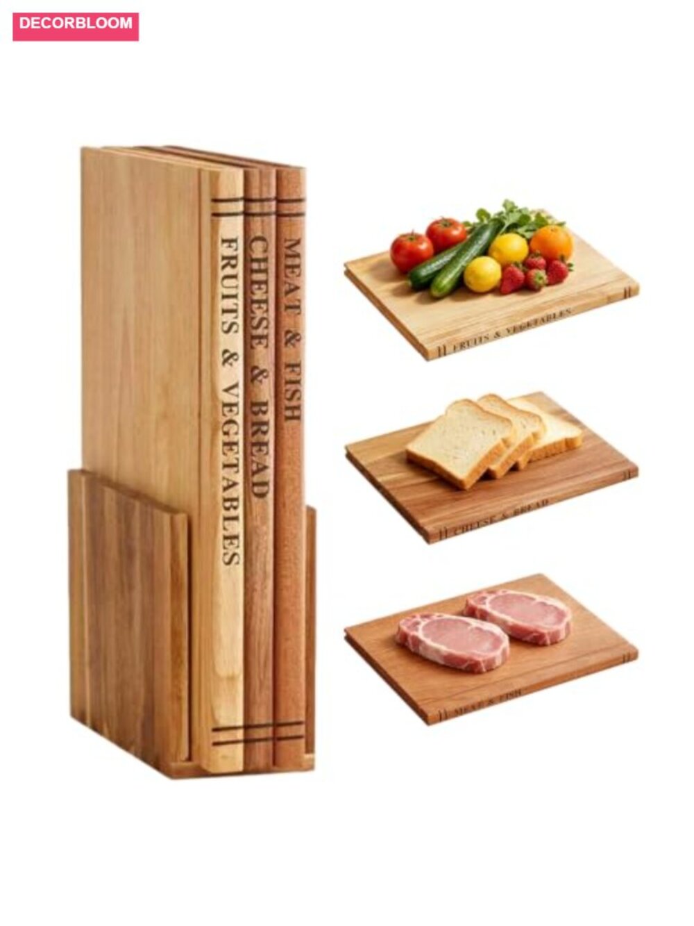 Acacia Wood Book Shaped Cutting Board Set with Stand 3 Pc Kitchen Gift
